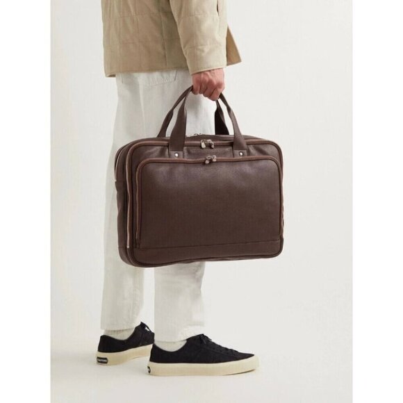 Brunello Cucinelli briefcase brown leather work bag Men's gift - Picture 12 of 12